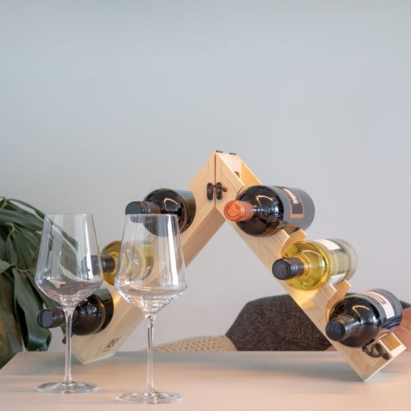 Caja madera FSC regalo botella vino y botellero