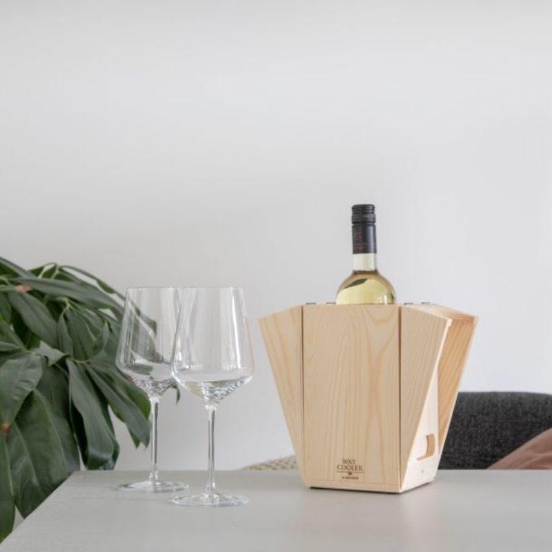 Caja madera fsc regalo botella vino y cubitera